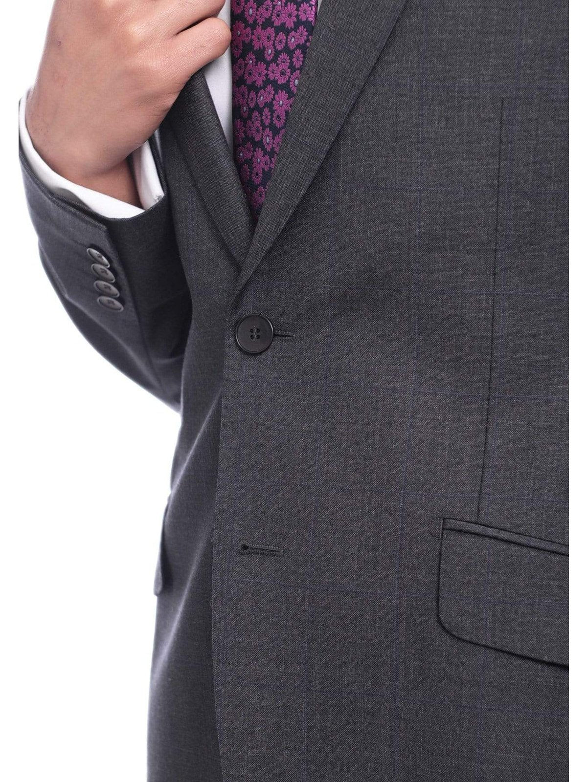 Napoli Men's Napoli Slim Fit Gray Windowpane Plaid Super 150s 100% Italian Wool Suit