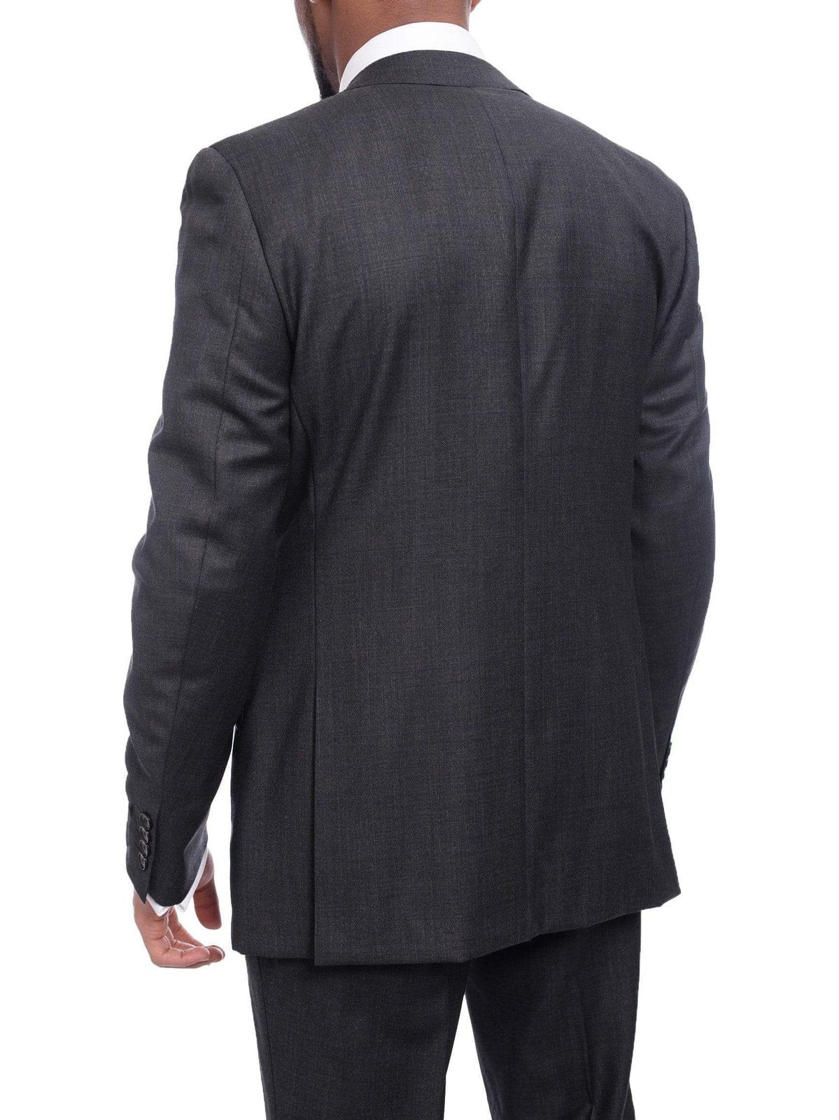 Napoli Men&#39;s Napoli Slim Fit Gray Windowpane Plaid Super 150s 100% Italian Wool Suit