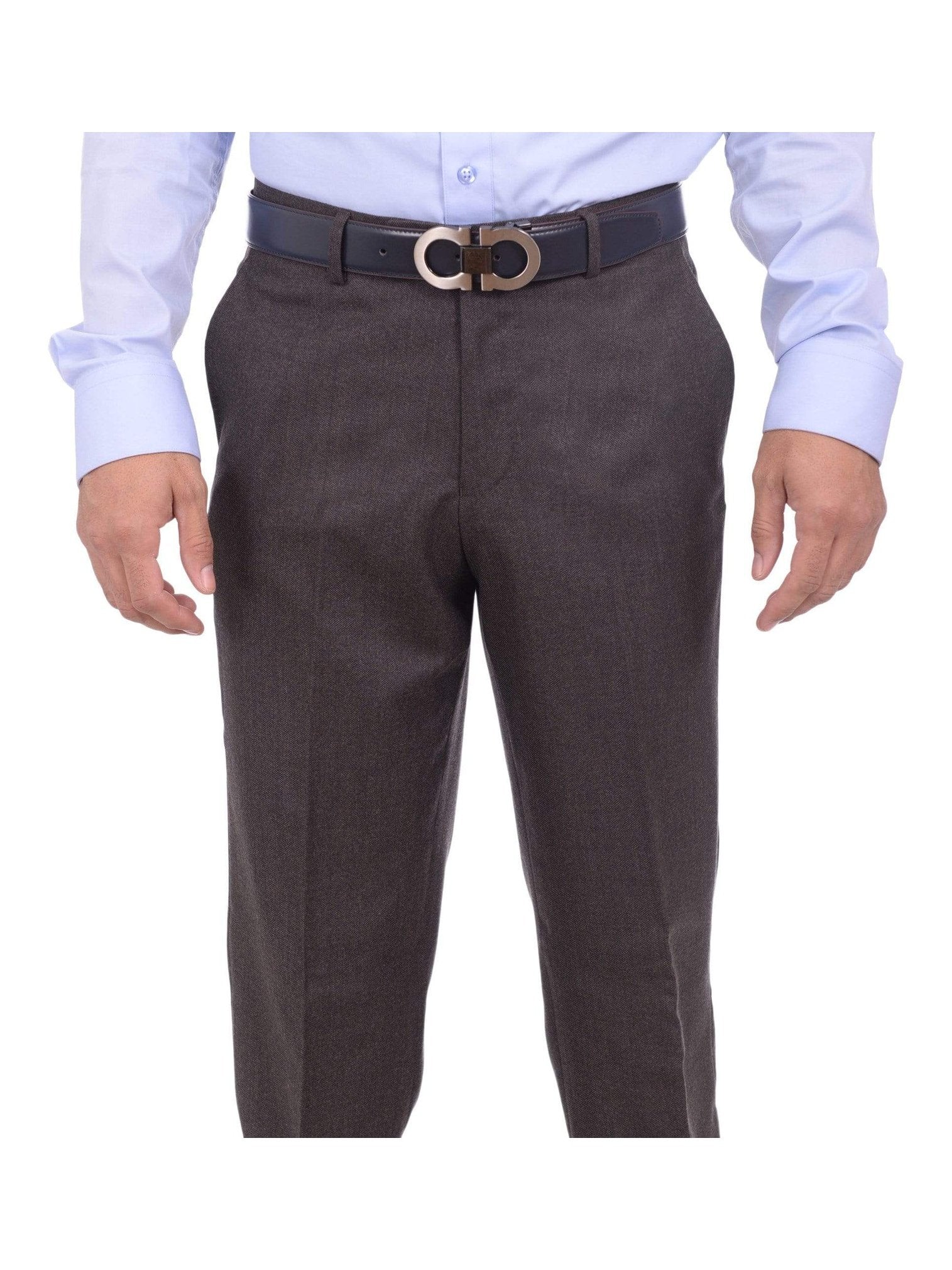 Mens Napoli Extra Slim Fit Brown Nailhead Flat Front Wool Dress Pants, 30 Mens Napoli Extra Slim Fit Brown Nailhead Flat Front Wool Dress Pants, 30