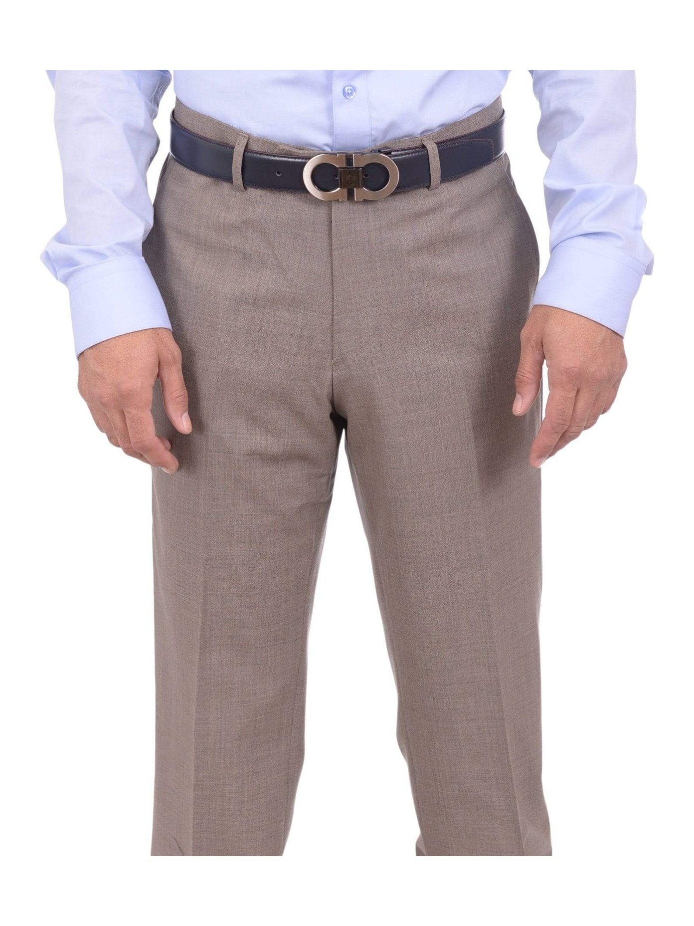 Mens Napoli Extra Slim Fit Heather Taupe Flat Front Wool Dress Pants, 42 Mens Napoli Extra Slim Fit Heather Taupe Flat Front Wool Dress Pants, 42