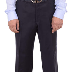 Mens Napoli Extra Slim Fit Solid Navy Blue Super 150s Wool Cashmere Dress Pants