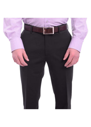 Napoli PANTS Mens Napoli Slim Fit Solid Navy Blue Flat Front Wool Dress Pants