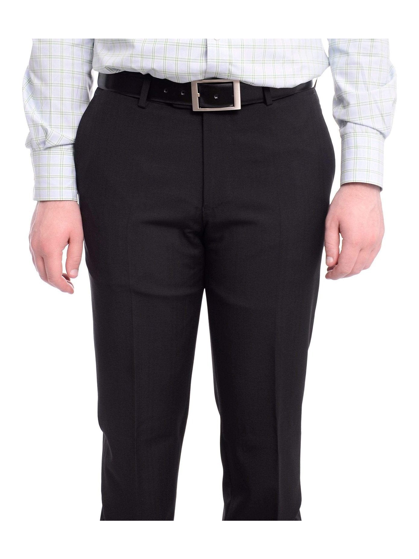 Napoli Slim Fit Black Subtle Tonal Plaid Flat Front Wool Dress Pants, 40 Napoli Slim Fit Black Subtle Tonal Plaid Flat Front Wool Dress Pants, 40