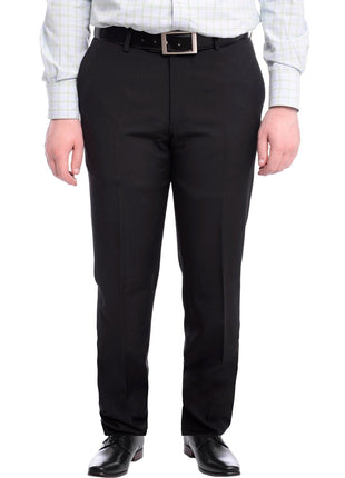 Napoli PANTS Napoli Slim Fit Black Subtle Tonal Plaid Flat Front Wool Dress Pants