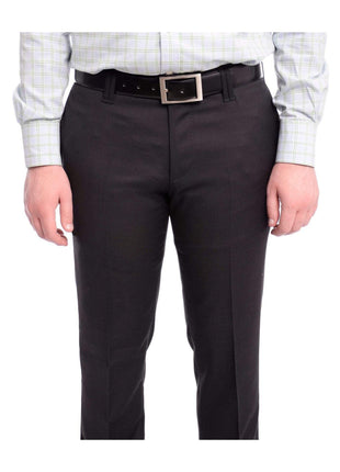 Napoli PANTS Napoli Slim Fit Black Textured Flat Front Wool Dress Pants