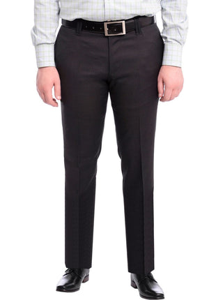 Napoli PANTS Napoli Slim Fit Black Textured Flat Front Wool Dress Pants