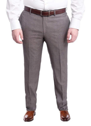 Napoli PANTS Napoli Slim Fit Brown Herringbone Flat Front Wool Dress Pants