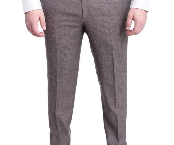 Napoli Slim Fit Brown Herringbone Flat Front Wool Dress Pants, 36 Napoli Slim Fit Brown Herringbone Flat Front Wool Dress Pants, 36