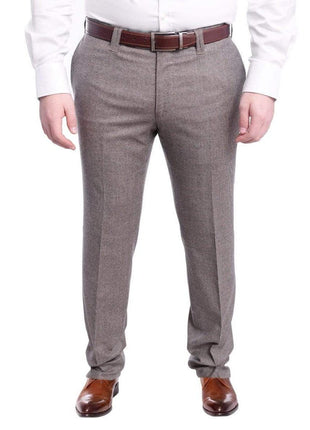 Napoli PANTS Napoli Slim Fit Brown Houndstooth Flat Front Wool Dress Pants