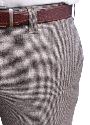Napoli PANTS Napoli Slim Fit Brown Houndstooth Flat Front Wool Dress Pants
