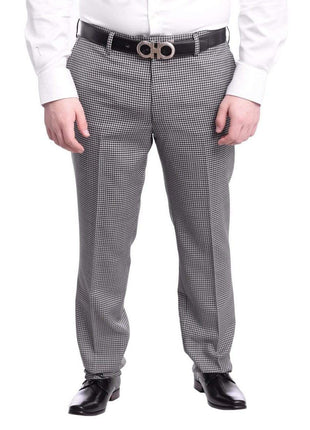 Napoli PANTS Napoli Slim Fit Gray Black Check Flat Front Wool Dress Pants