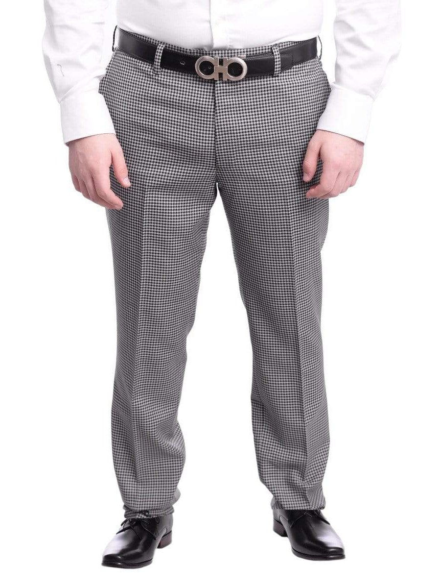 Napoli Slim Fit Gray Black Check Flat Front Wool Dress Pants Napoli Slim Fit Gray Black Check Flat Front Wool Dress Pants