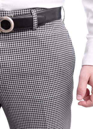 Napoli PANTS Napoli Slim Fit Gray Black Check Flat Front Wool Dress Pants