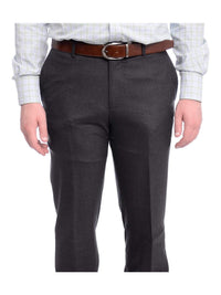 Thumbnail for Napoli PANTS Napoli Slim Fit Solid Charcoal Gray Flat Front Flannel Wool Dress Pants