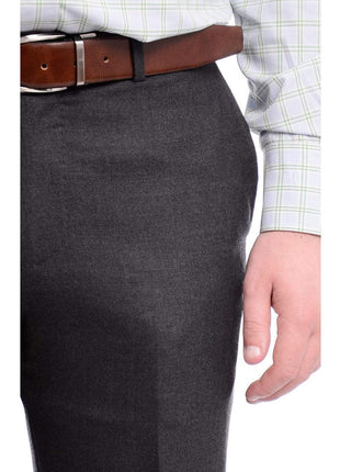 Napoli PANTS Napoli Slim Fit Solid Charcoal Gray Flat Front Flannel Wool Dress Pants