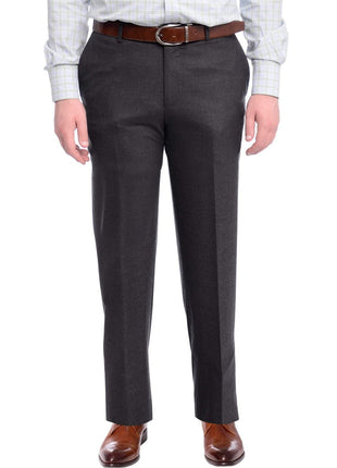 Napoli PANTS Napoli Slim Fit Solid Charcoal Gray Flat Front Flannel Wool Dress Pants