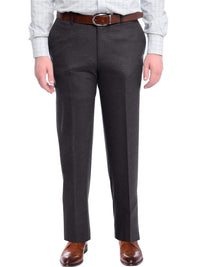 Thumbnail for Napoli PANTS Napoli Slim Fit Solid Charcoal Gray Flat Front Flannel Wool Dress Pants