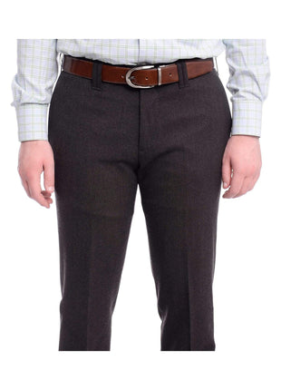 Napoli PANTS Napoli Slim Fit Solid Gray Charcoal Flat Front Flannel Wool Dress Pants