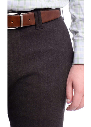 Napoli PANTS Napoli Slim Fit Solid Gray Charcoal Flat Front Flannel Wool Dress Pants
