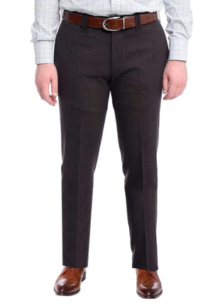 Napoli PANTS Napoli Slim Fit Solid Gray Charcoal Flat Front Flannel Wool Dress Pants