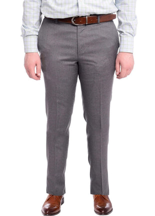 Napoli PANTS Napoli Slim Fit Solid Gray Flat Front Wool Dress Pants
