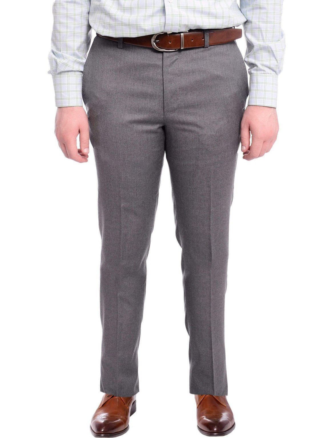 Napoli PANTS Napoli Slim Fit Solid Gray Flat Front Wool Dress Pants