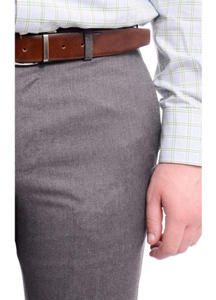 Napoli PANTS Napoli Slim Fit Solid Gray Flat Front Wool Dress Pants