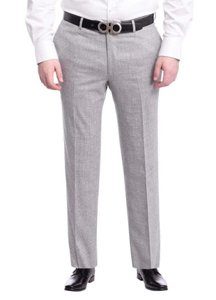 Napoli PANTS Napoli Slim Fit Solid Heather Light Gray Flat Front Wool Dress Pants
