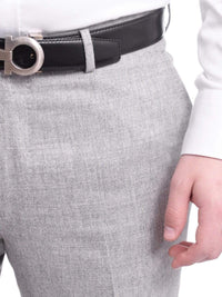 Thumbnail for Napoli PANTS Napoli Slim Fit Solid Heather Light Gray Flat Front Wool Dress Pants