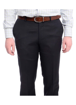 Napoli PANTS Napoli Slim Fit Solid Navy Blue Flat Front Wool Dress Pants