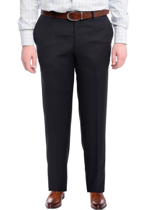 Napoli PANTS Napoli Slim Fit Solid Navy Blue Flat Front Wool Dress Pants