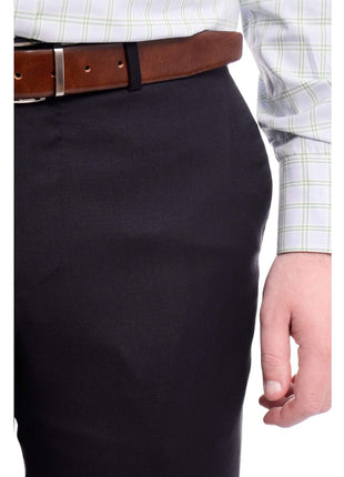 Napoli PANTS Napoli Slim Fit Solid Navy Blue Flat Front Wool Dress Pants