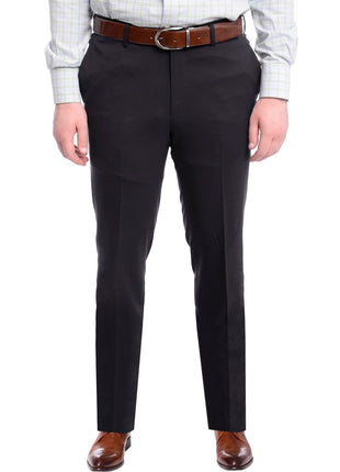 Napoli PANTS Napoli Slim Fit Solid Navy Blue Flat Front Wool Dress Pants