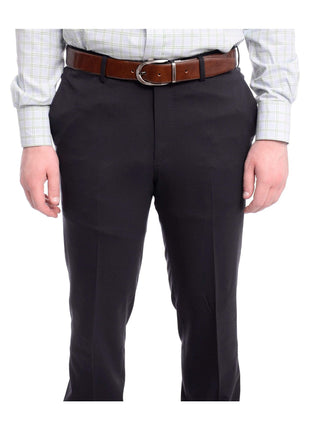 Napoli PANTS Napoli Slim Fit Solid Navy Blue Flat Front Wool Dress Pants
