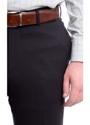 Napoli PANTS Napoli Slim Fit Solid Navy Blue Flat Front Wool Dress Pants