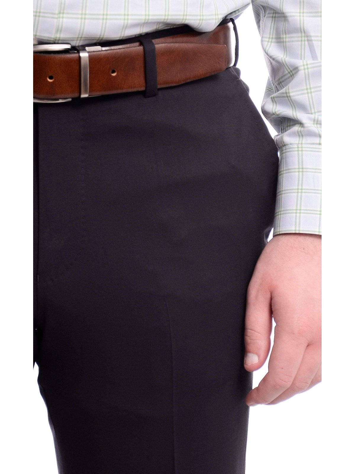 Napoli Slim Fit Solid Navy Blue Flat Front Wool Dress Pants, 42 Napoli Slim Fit Solid Navy Blue Flat Front Wool Dress Pants, 42