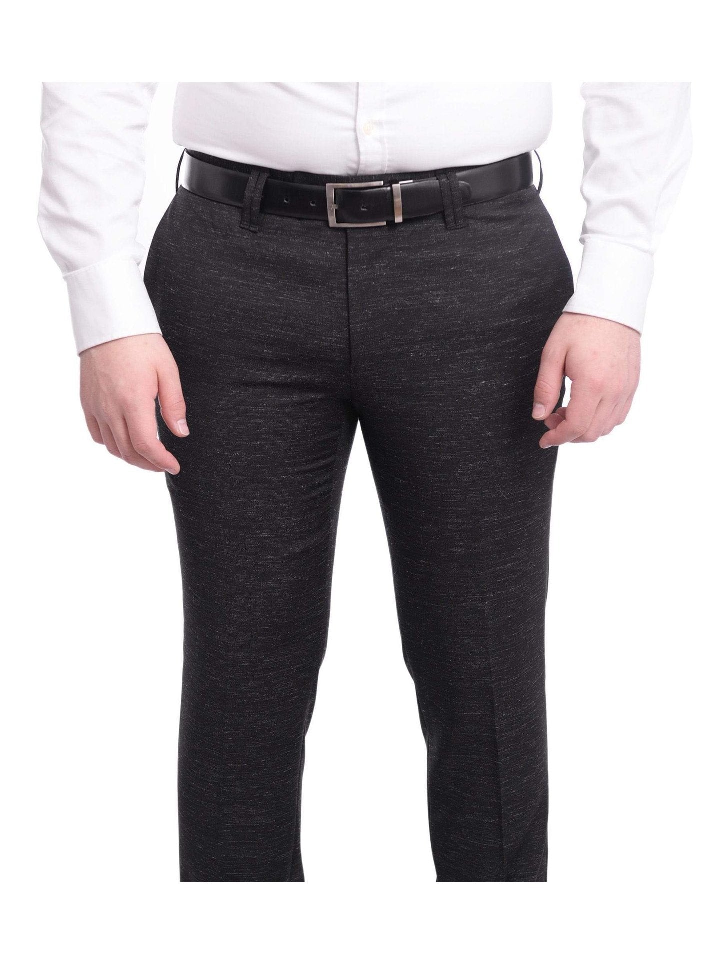 black wool dress pants Napoli Slim Fit Textured Black Flat Front Wool Dress Pants, 36