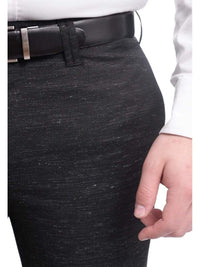 Thumbnail for Napoli PANTS Napoli Slim Fit Textured Black Flat Front Wool Dress Pants