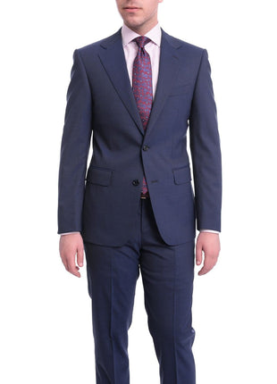 Napoli Sale Suits Men's Napoli Slim Fit Solid Blue Two Button Half Canvassed Italian Wool Suit