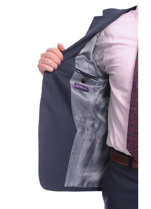 Napoli Sale Suits Men's Napoli Slim Fit Solid Blue Two Button Half Canvassed Italian Wool Suit