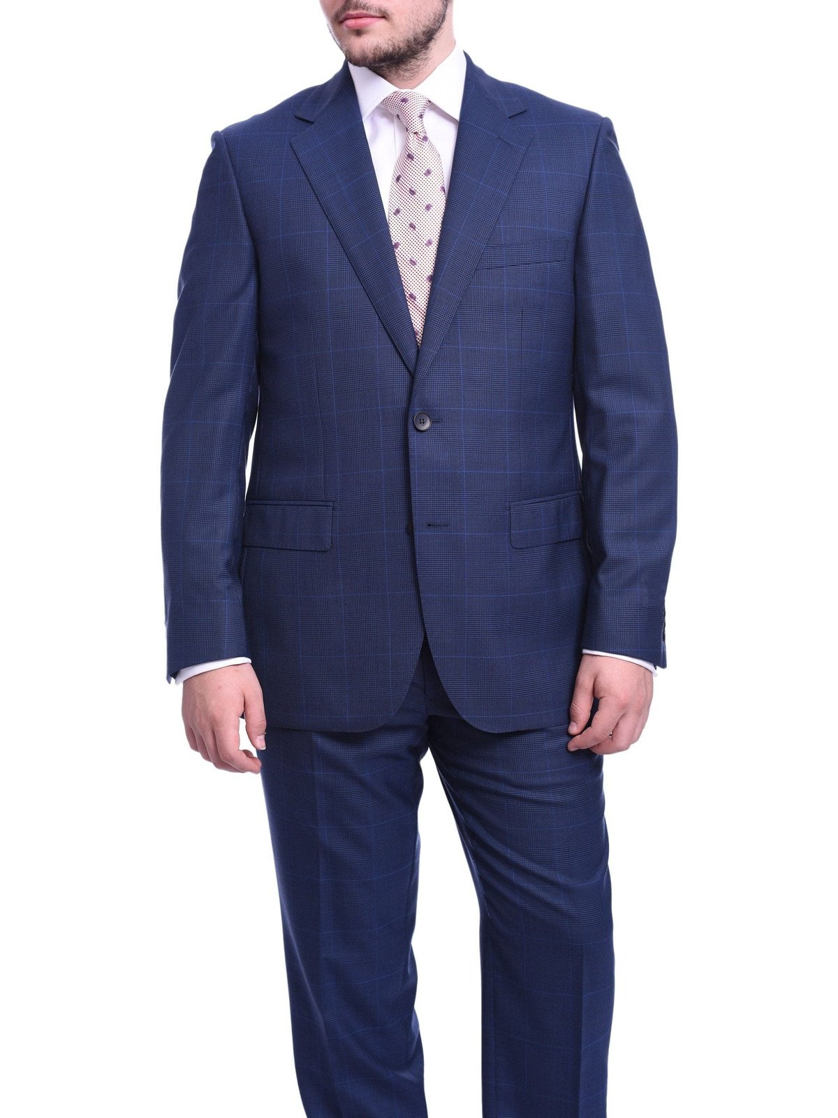 Napoli Sale Suits Napoli Classic Fit Navy Blue Glen Plaid Half Canvassed Super 150s Wool Suit