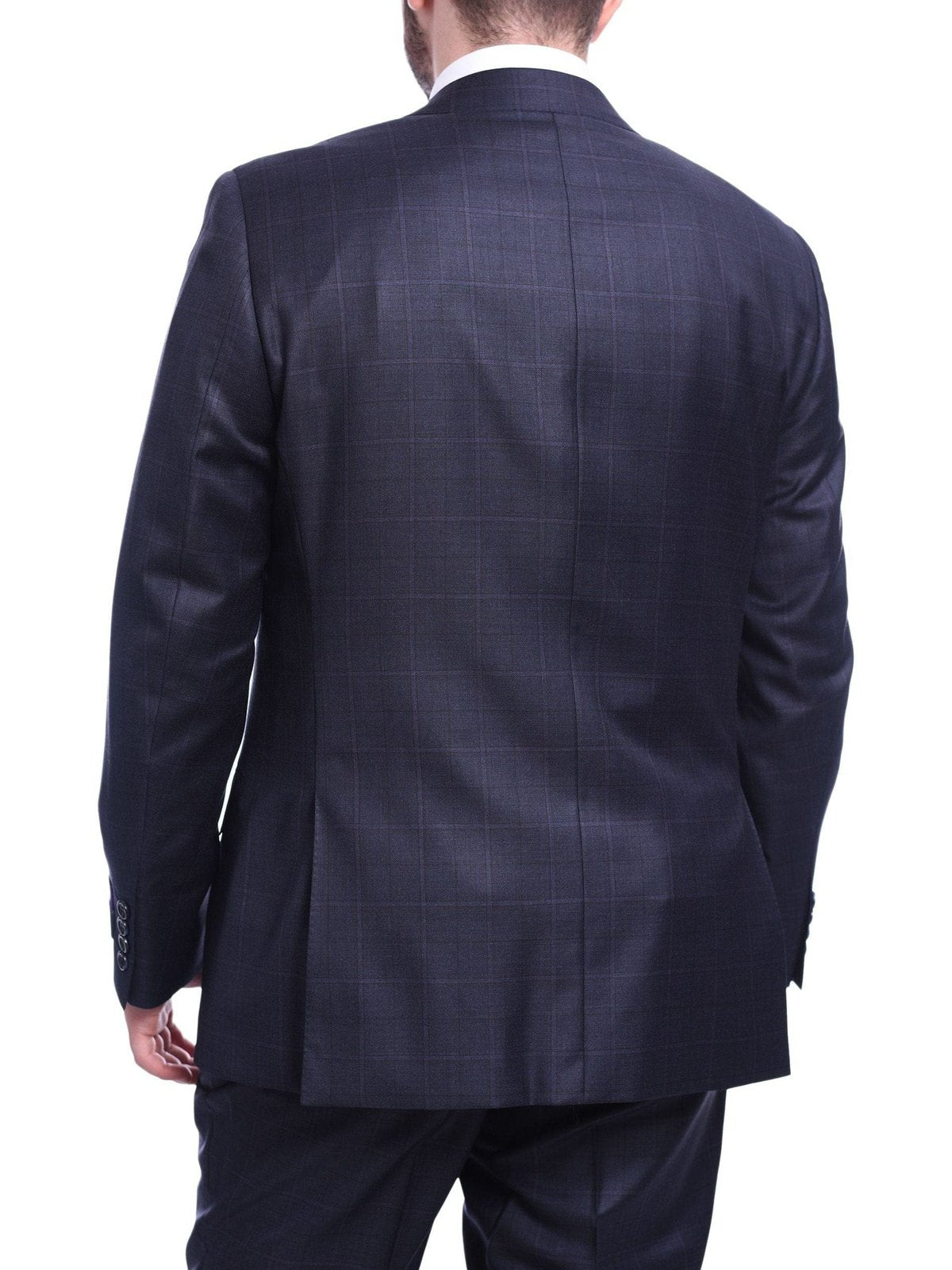 Napoli Sale Suits Napoli Classic Fit Navy Blue Windowpane Plaid Half Canvassed Reda Wool Suit