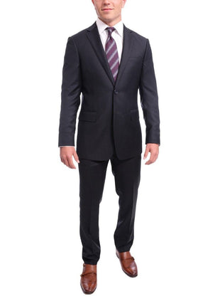 Napoli Sale Suits Napoli Slim Fit Solid Navy Blue Two Button Half Canvassed Wool Blend Suit
