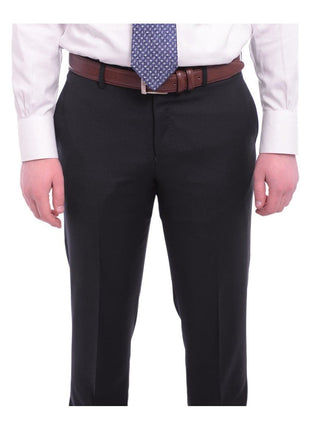 Napoli Sale Suits Napoli Slim Fit Solid Navy Blue Two Button Half Canvassed Wool Blend Suit