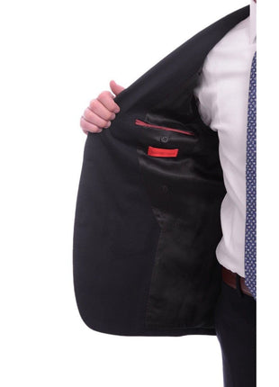 Napoli Sale Suits Napoli Slim Fit Solid Navy Blue Two Button Half Canvassed Wool Blend Suit