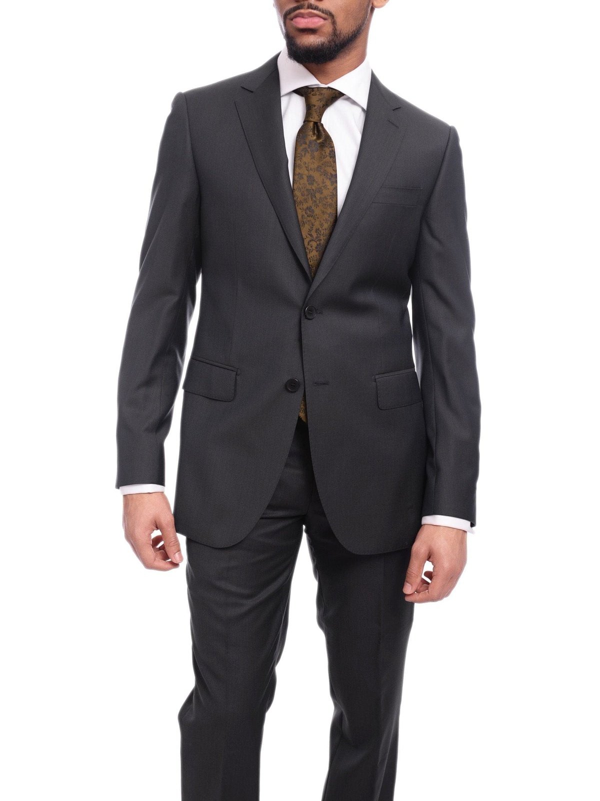 Napoli SUITS Men's Napoli Slim Fit Navy Blue Textured Two Button Half Canvassed Wool Suit