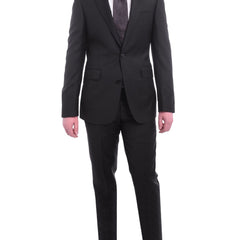 Napoli SUITS Napoli Classic Fit Solid Black Half Canvassed Wool Cashmere Blend Suit