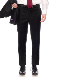 Thumbnail for Napoli SUITS Napoli Mens Black Pinstripe 100% Loro Piana Italian Wool Slim Fit Suit