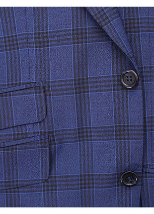 Napoli SUITS Napoli Mens Blue Plaid Half Canvassed 100% Italian Wool Slim Fit Suit