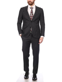 Thumbnail for Napoli SUITS Napoli Mens Charcoal Pinstripe 100% Italian Wool Slim Fit Suit With Peak Lapels